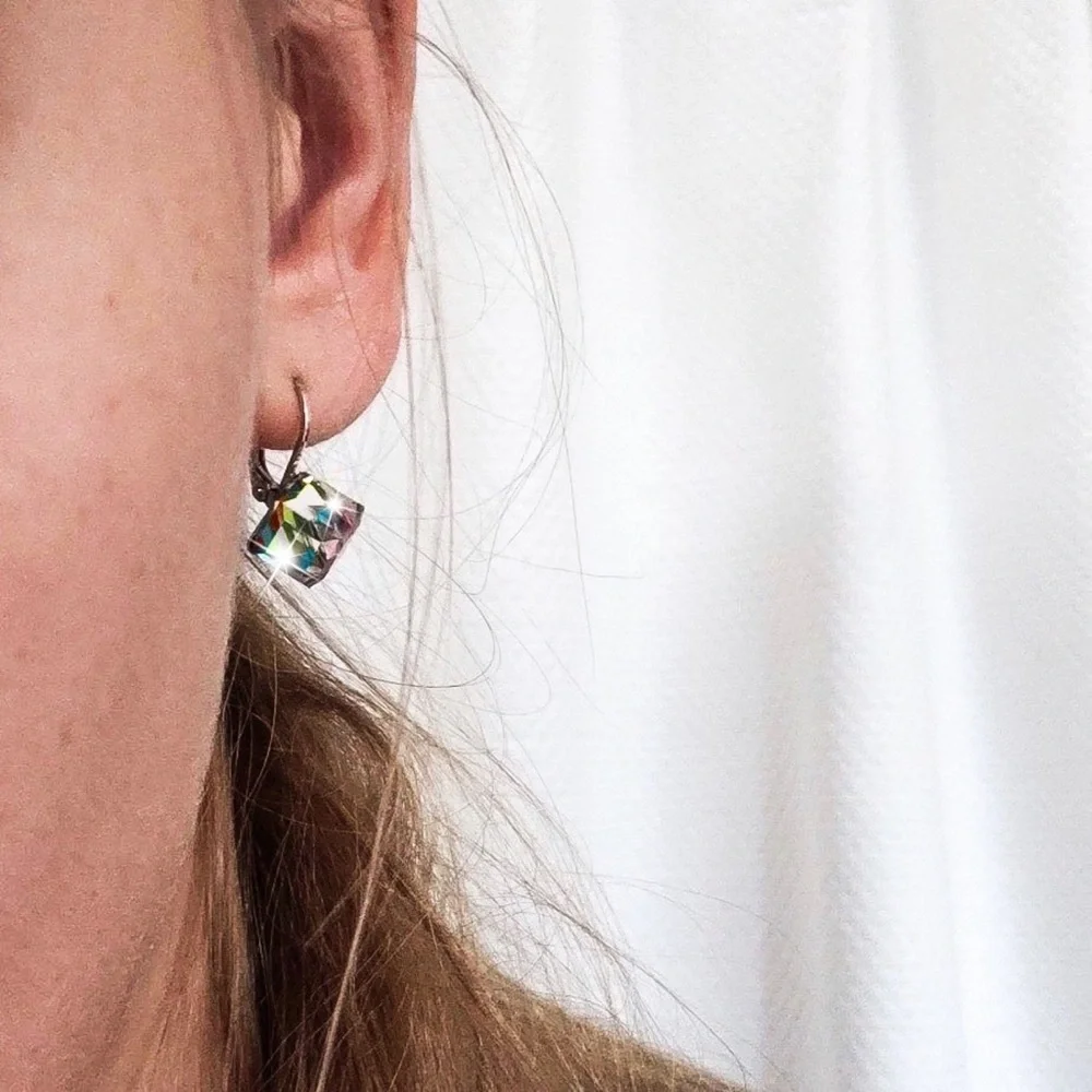 Any 4/$25! Silver Lever Back Multi-Color Crystal Cube Earrings - Picture 6 of 8